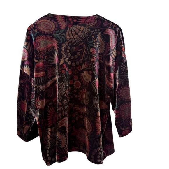 LOFT Velvet Shrug 0/S Black Red Paisley Jacket Stretch Evening Holiday Cardigan - Picture 5 of 9